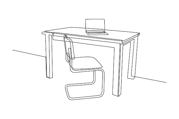 Mesa de estudio en el hogar simple Todo sobre el concepto de propiedad del hogar propiedad Arquitectura del hogar propiedad concepto de minimalismo aislado Dibujo dinámico de una línea diseño gráfico ilustración vectorial sobre fondo blanco