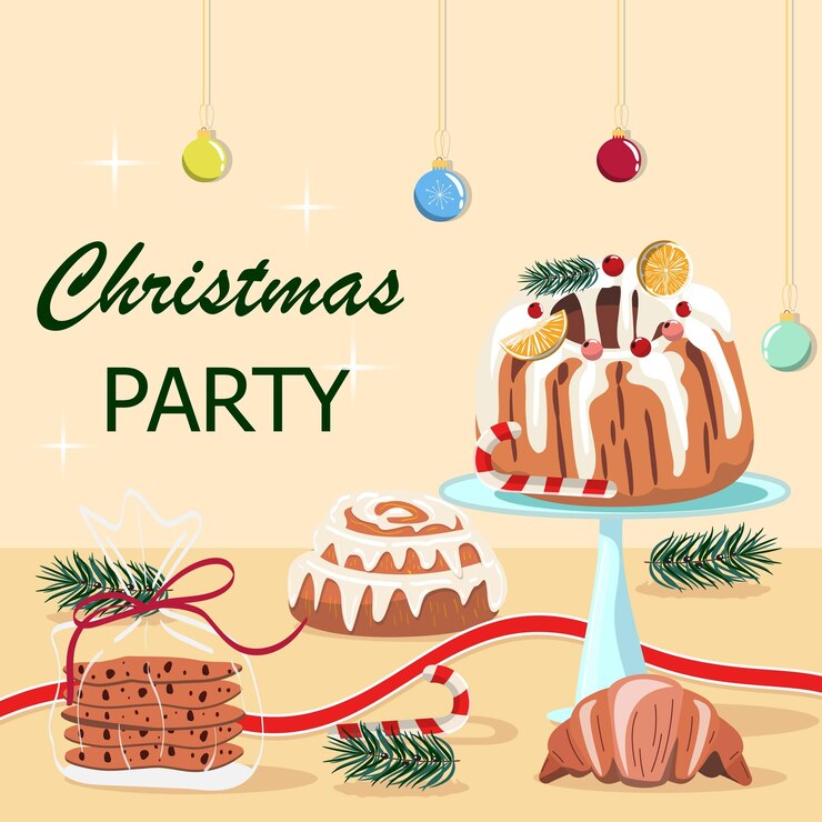 Vector mesa para la fiesta de navidad con pasteles