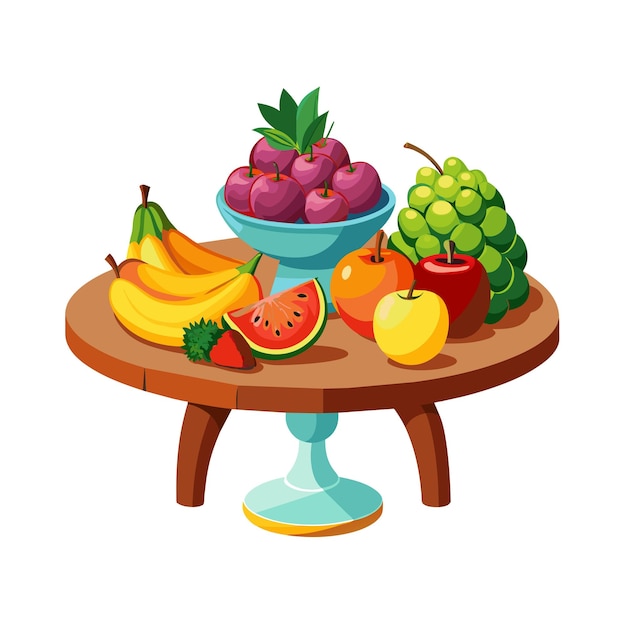 una mesa con frutas y un plato de frutas encima