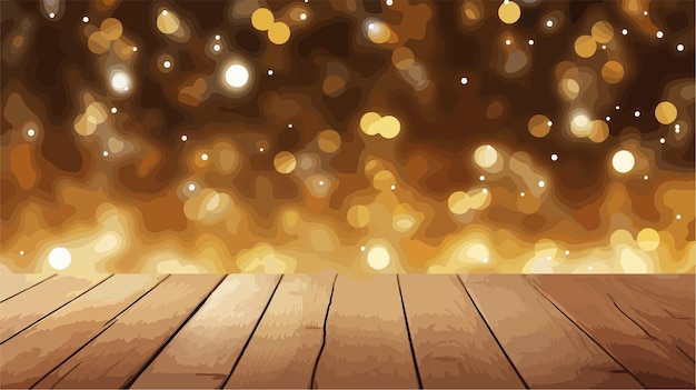 Una mesa de madera con luces navideñas.