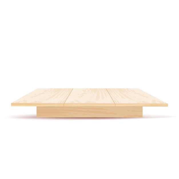 Mesa de madera realista con vista frontal aislada sobre fondo blanco