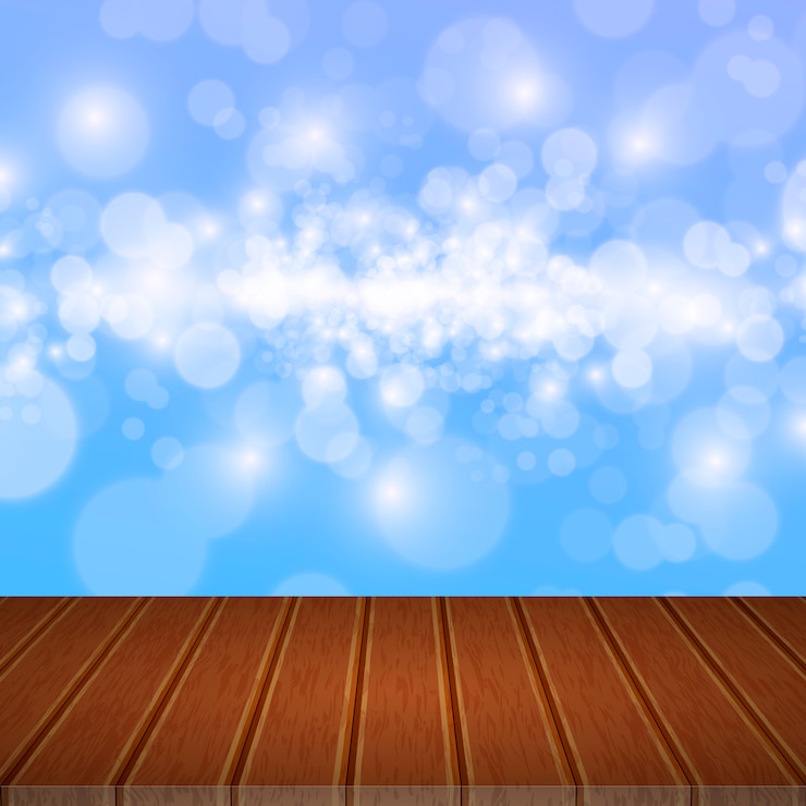 Vector mesa de madera sobre fondo de cielo.