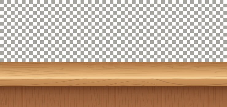 Vector mesa de madera vacía vista lateral en el escritorio superficie texturizada maqueta en blanco sobre fondo transparente elemento interior muebles para el hogar o la oficina escritorio vectorial para la presentación del producto