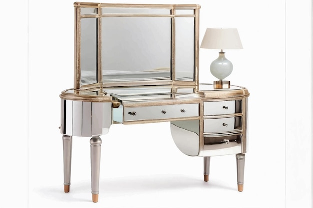 mesa de maquillaje con modelos de renderización 3D de sillas