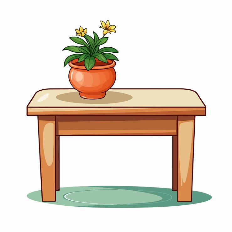 Vector mesa moderna y olla de flores sobre un fondo blanco