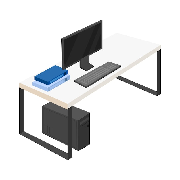 Mesa con objeto de vector de color semiplano de computadora