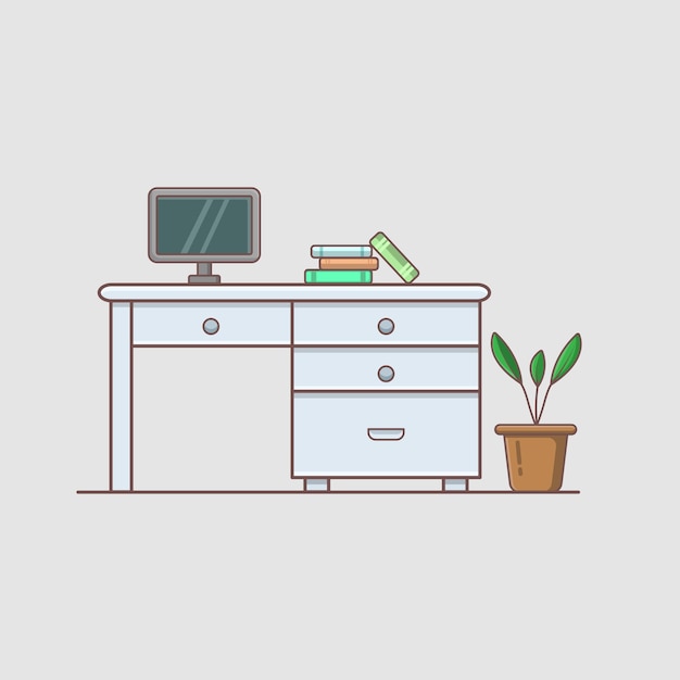 Mesa de oficina con diseño plano de escritorio
