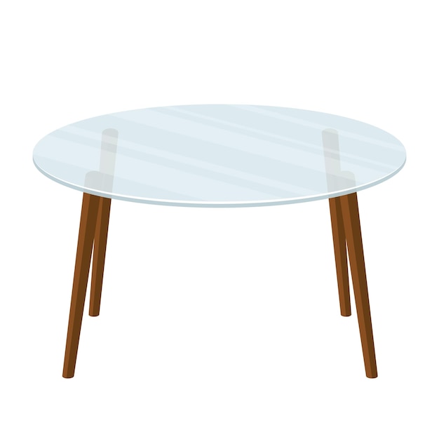 Vector mesa de oficina redonda de vidrio con patas de madera icono moderno de mesa de centro transparente muebles para interior