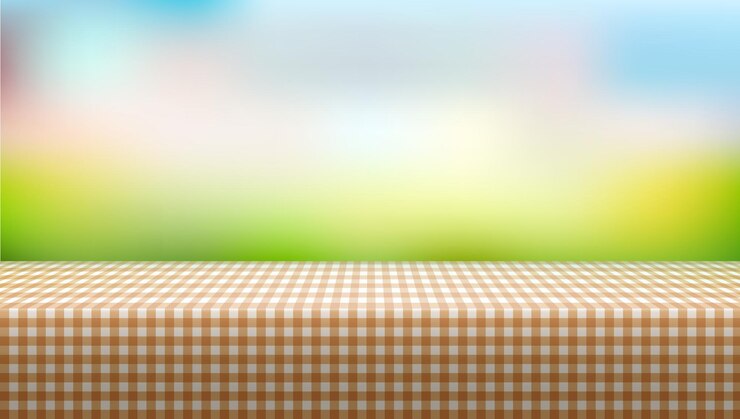Vector mesa de picnic cubierta con mantel sobre fondo borroso