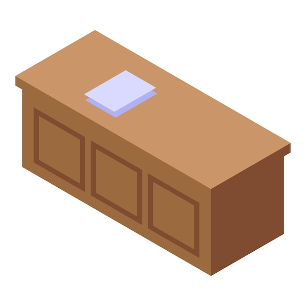 Mesa de recepción de madera de pie con papeles en la parte superior