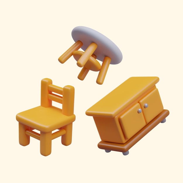 Mesa redonda baja silla de madera cofre de cajones Conjunto clásico de muebles para el hogar