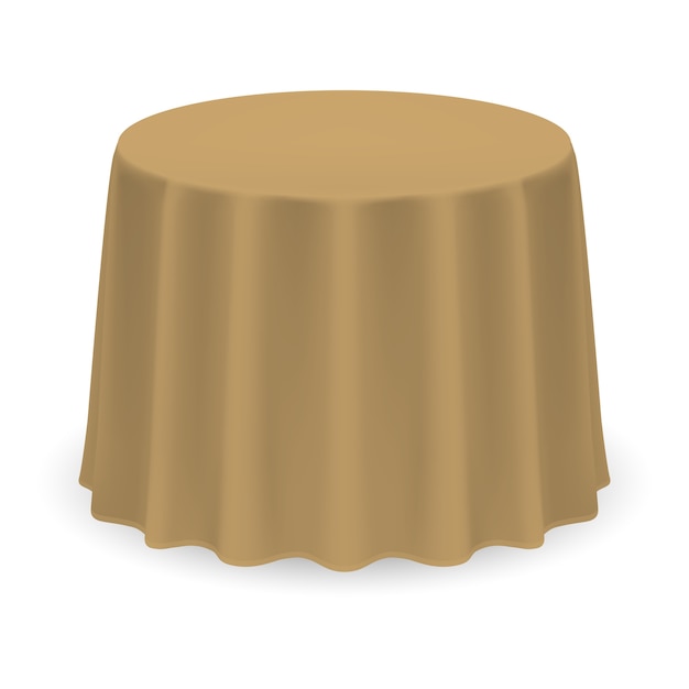 Mesa redonda en blanco aislado con mantel en beige