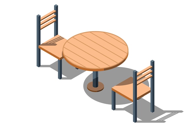 Mesa redonda isométrica con sillas Mesa redonda de madera Muebles isométricos Ilustración vectorial