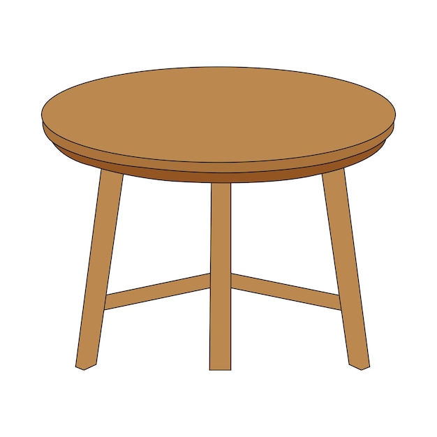 Vector mesa redonda de madera minimalista sobre fondo blanco.