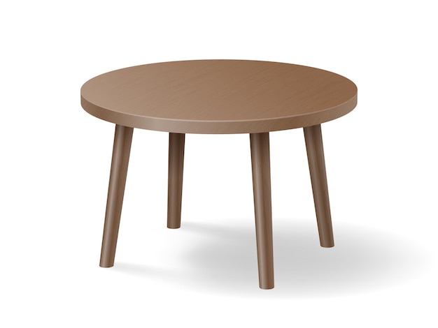 Mesa redonda de madera realista aislada. Mesa de madera marrón detallada con sombra.