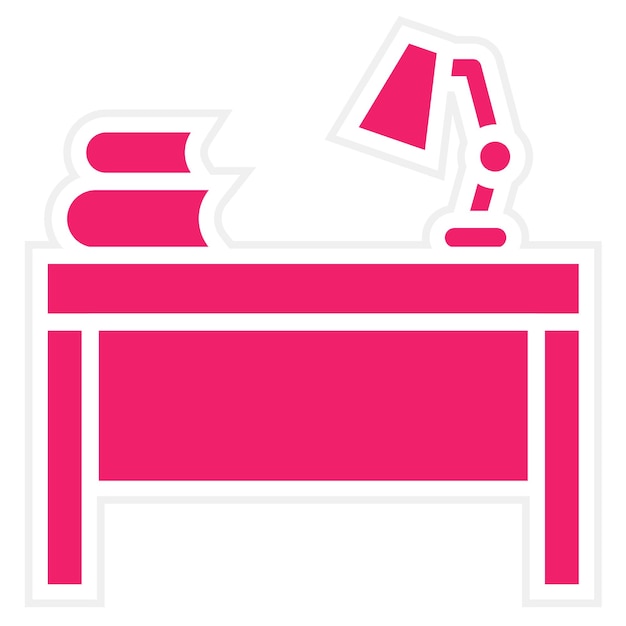 una mesa rosa con una lámpara y una lámpara en ella