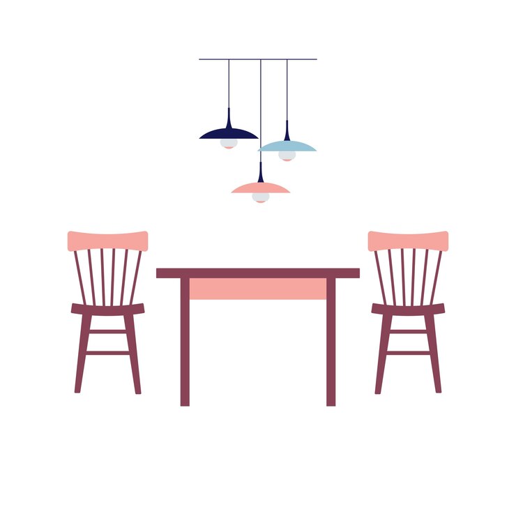 Vector mesa y sillas en el comedor ilustración de estilo plano vectorial icono de color de muebles interiores
