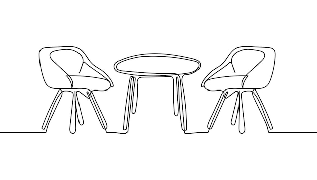 Mesa y sillas de dibujo de línea continua