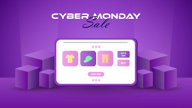 Mesa de venta de cyber monday e-commers elemento 3d