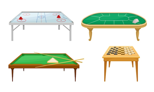 Vector mesas para juegos de mesa con conjunto vectorial de mesa de hockey aéreo y mesa de billar