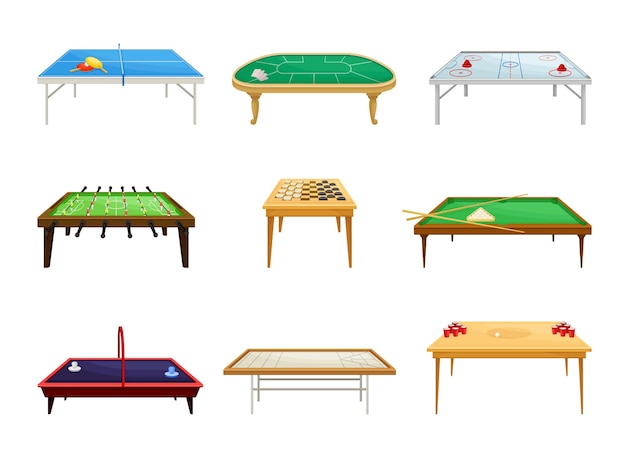 Mesas para juegos de mesa con conjunto vectorial de mesas de tenis y billar