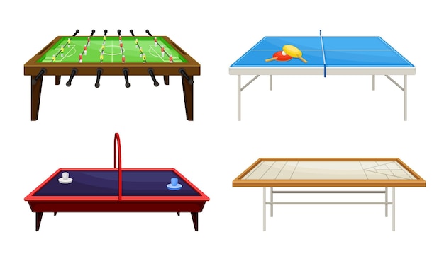 Mesas para juegos de mesa con conjunto vectorial de mesas de tenis y futbolín