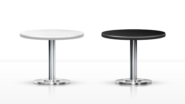 Mesas redondas realistas de una pata en blanco y negro