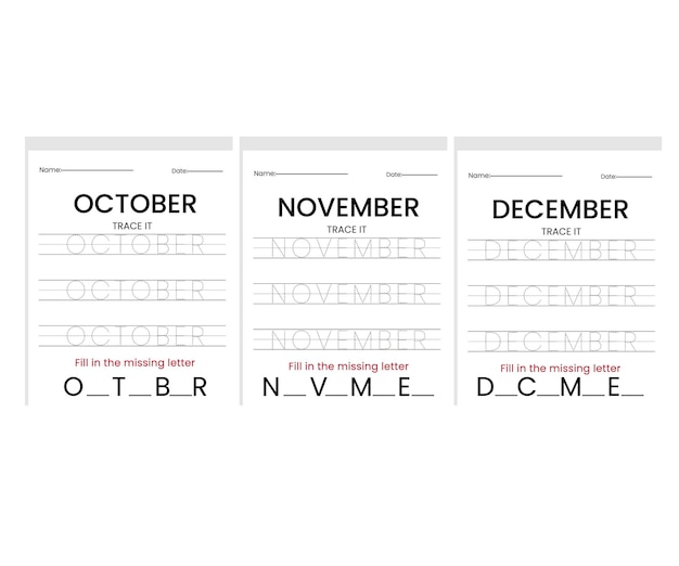Meses Hojas de trabajo de práctica de escritura a mano