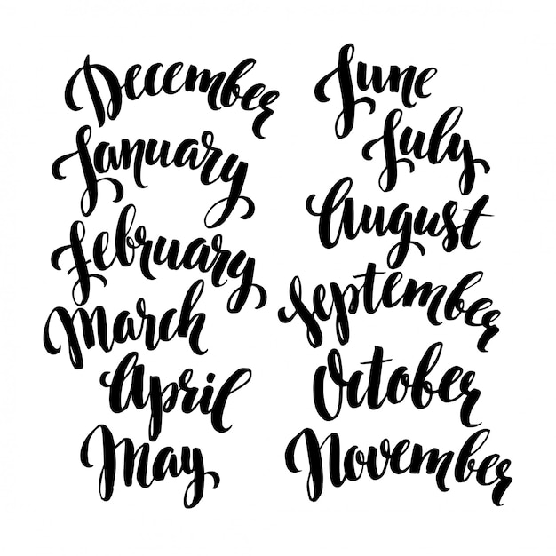 Meses manuscritos del año. Diciembre, enero, febrero, marzo, abril, mayo, junio, julio, agosto, septiembre, octubre, noviembre.