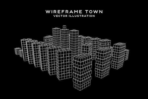 Mesh baja poli wireframe cubos matriz como la ciudad de rascacielos líneas conectadas ciudad