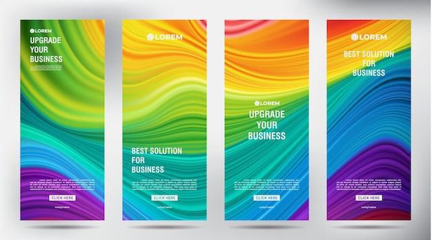 Vector mesh color flow roll up business brochure flyer banner design vertical template cover presentación fondo publicación moderna xbanner y flagbanner conjunto de roll up banner stand template design