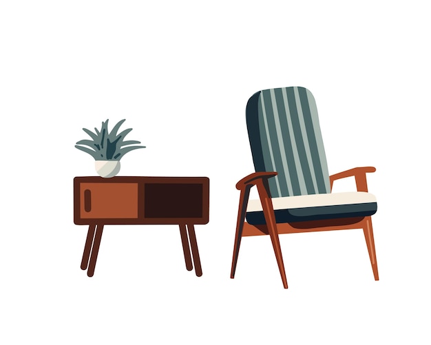 Mesita de noche con ilustración vectorial de sillón