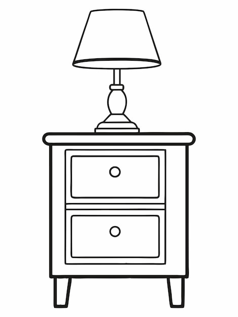 Mesita de noche con lámpara para colorear páginas de libros para niños y adultos con diseño vectorial