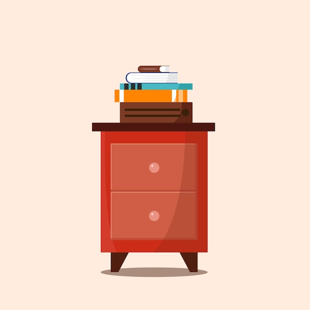 Una mesita de noche con libros Ilustración vectorial en estilo de dibujos animados