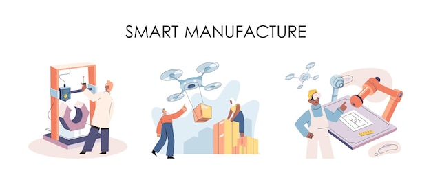 Metáfora de desarrollo de automatización de fabricación inteligente Industria inteligente innovadora diseño de productos proceso de fabricación línea de producción automatizada entrega y distribución robots industria de maquinaria 40
