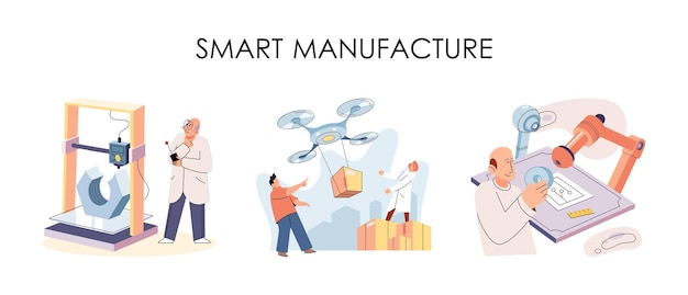 Metáfora de desarrollo de automatización de fabricación inteligente Industria inteligente innovadora diseño de productos proceso de fabricación línea de producción automatizada entrega y distribución robots industria de maquinaria 40