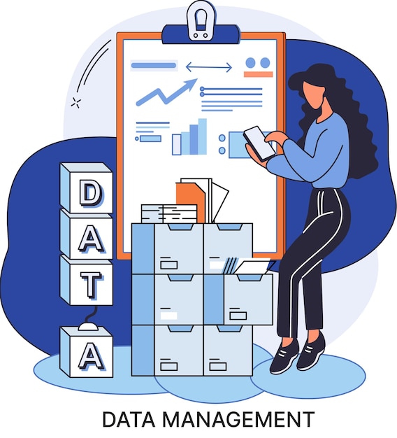 Metáfora de la gestión de datos privacidad centro de medios protección empresarial almacenamiento racional de información privacidad digital administrador de datos eficiente organización segura y rentable almacenamiento y uso de datos