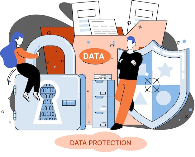 Metáfora de protección de datos privacidad seguridad de la información Gestión segura de datos y protección de datos ataques de piratas informáticos Control de acceso protegido software antivirus comunicación segura en Internet almacenamiento seguro