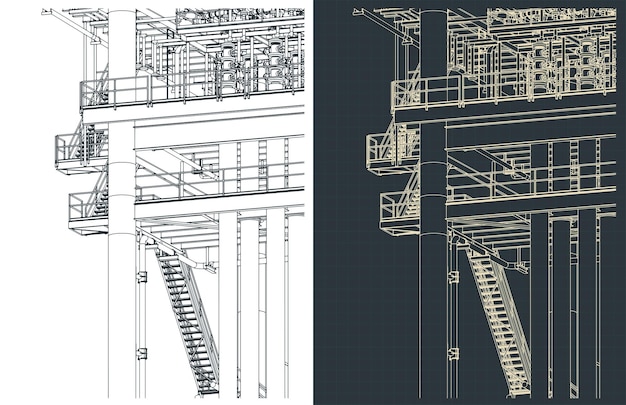 Metal structures offshore platform isometric drawings closeup