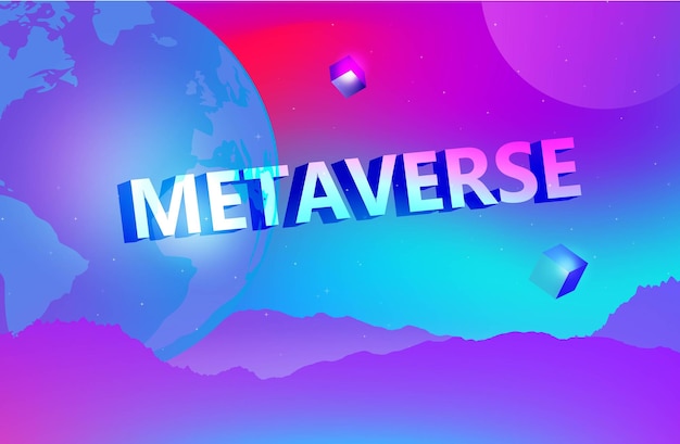 Vector metaverse y blockchain concepto la palabra metaverse realidad virtual y realidad aumentada