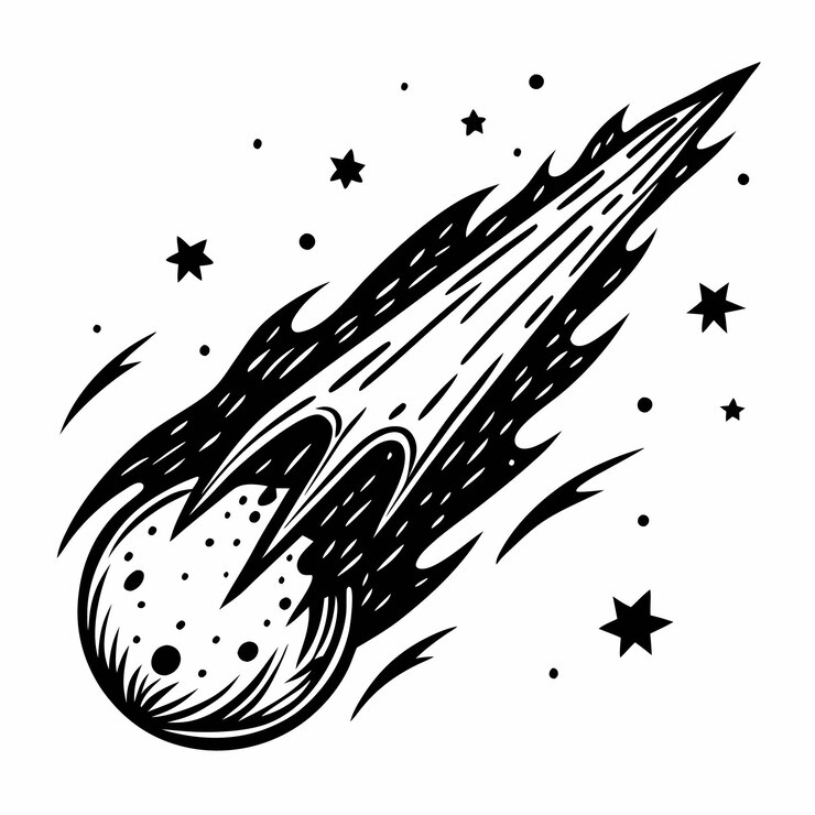 Vector meteorito explotando en el espacio con estrellas y rastros cósmicos