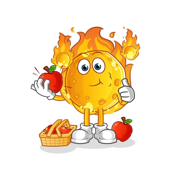 El meteoro comiendo una ilustración de manzana. vector de personaje