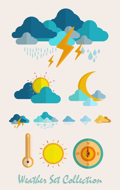 Vector meteorología clima plana conjunto ilustración del icono