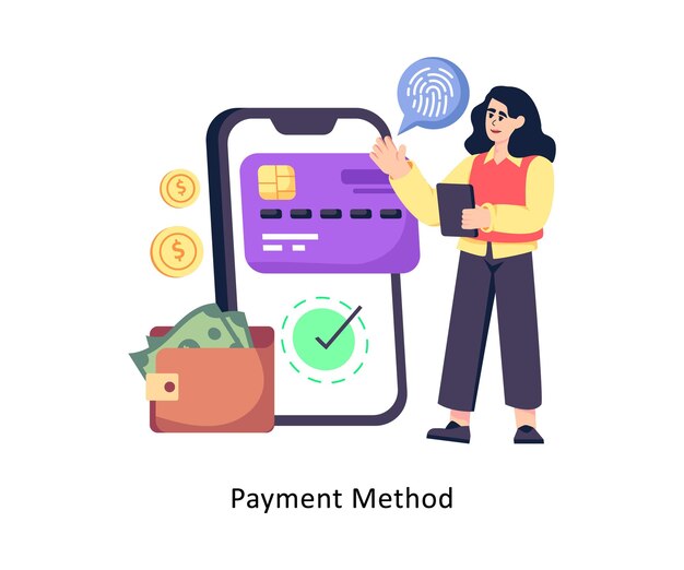Método de pago Diseño de estilo plano Ilustraciones vectoriales de acciones