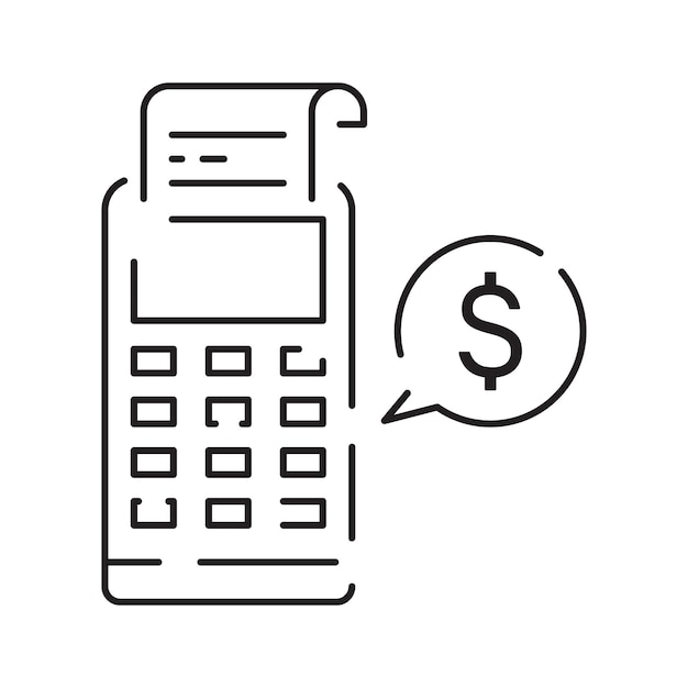 Métodos de pago bancarios y finanzas Icono de línea relacionado con el recibo de la tarjeta de crédito de la máquina de cajeros automáticos de la terminal Pos