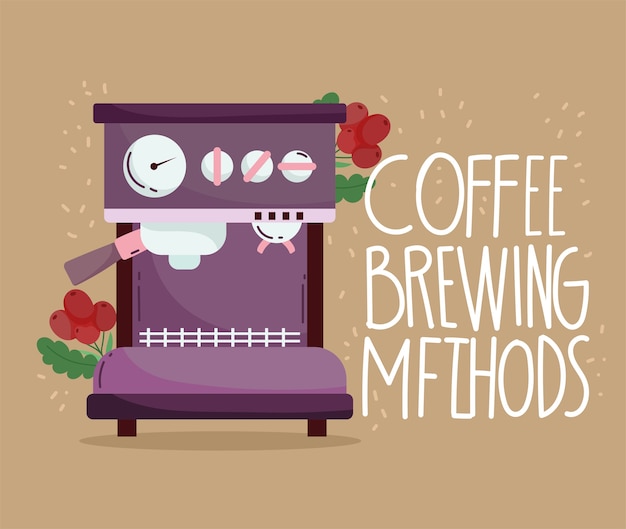 Métodos de preparación de café, rama de la máquina de espresso con granos.