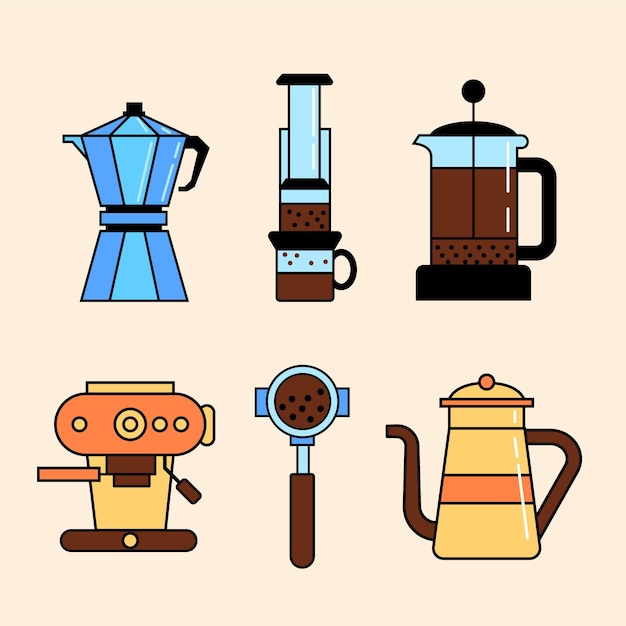 Vector métodos de preparación de café