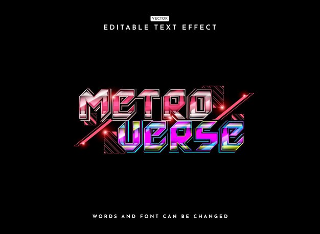 metro verso colorido moderno retro futurista efecto de texto cromo con panel hud
