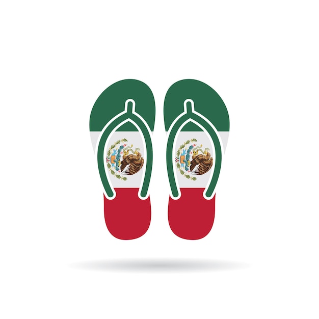 México bandera flip flop sandalias icono sobre un fondo blanco.