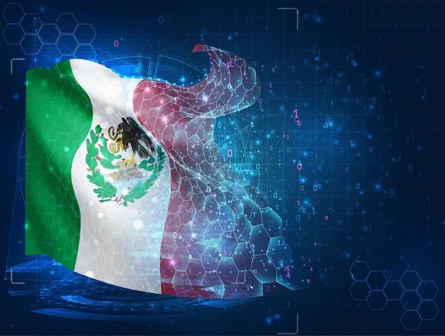 México bandera vectorial objeto 3D abstracto virtual de polígonos triangulares sobre un fondo azul